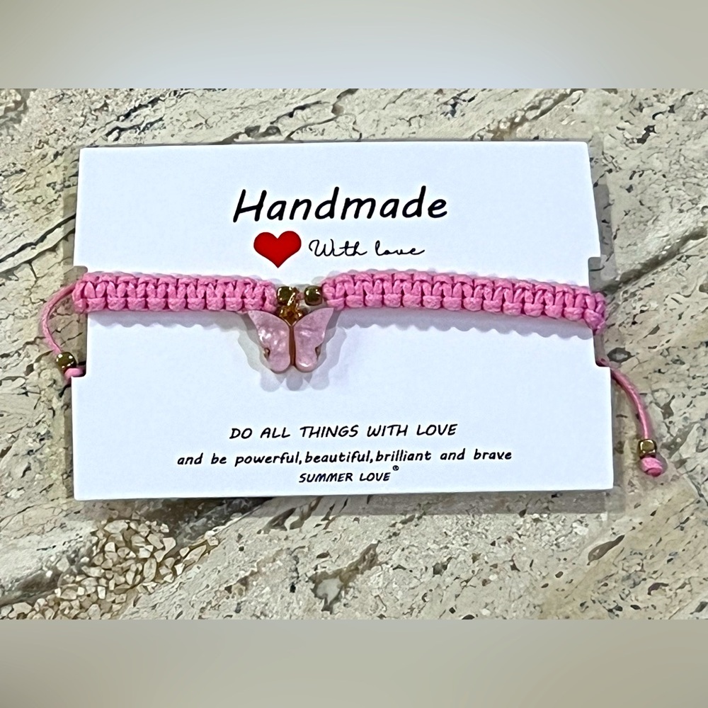 Price Drop! Pink Butterfly Bracelet “Handmade with Love”
